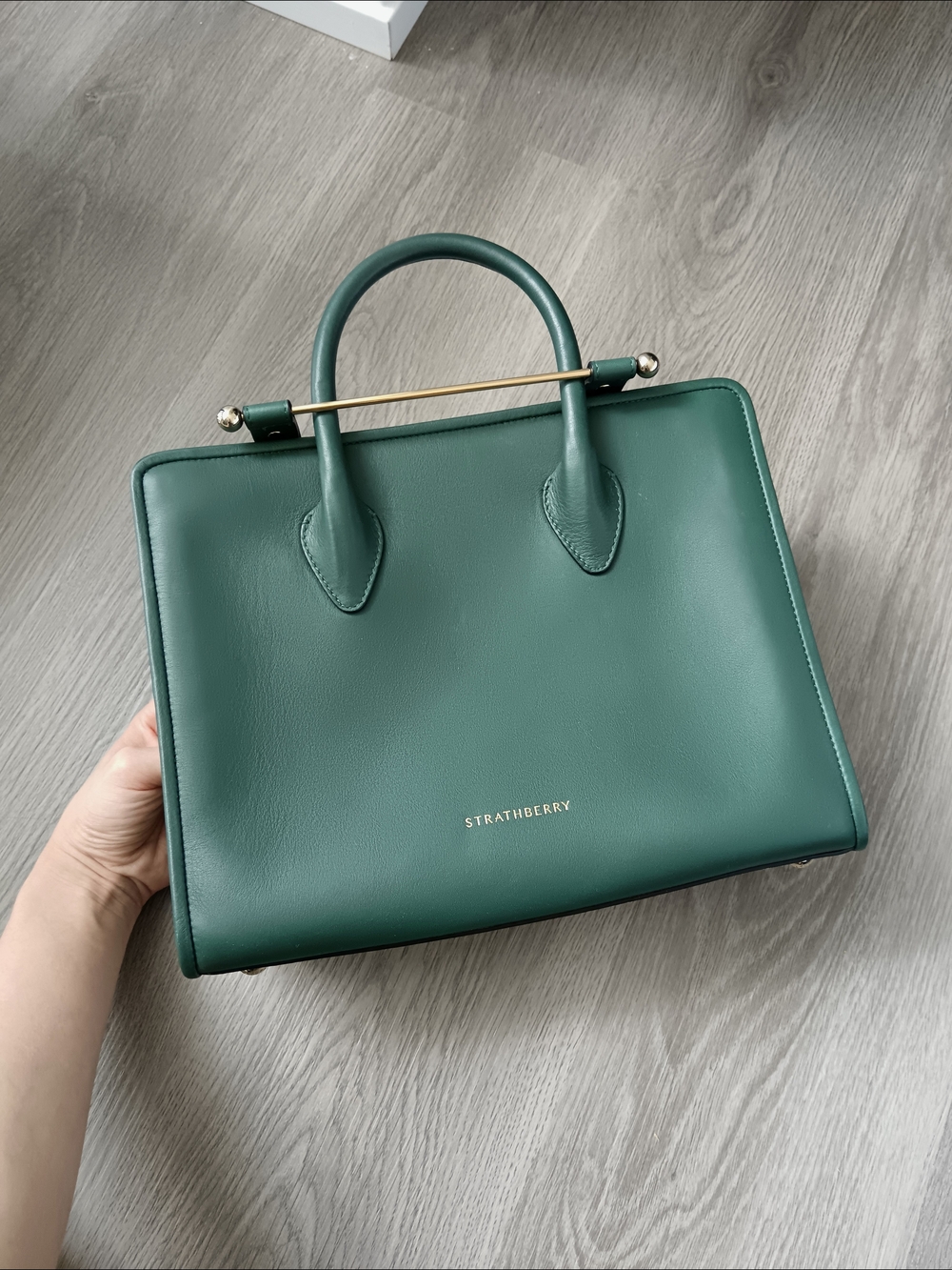 Strathberry Bottle Green Midi Tote Bag